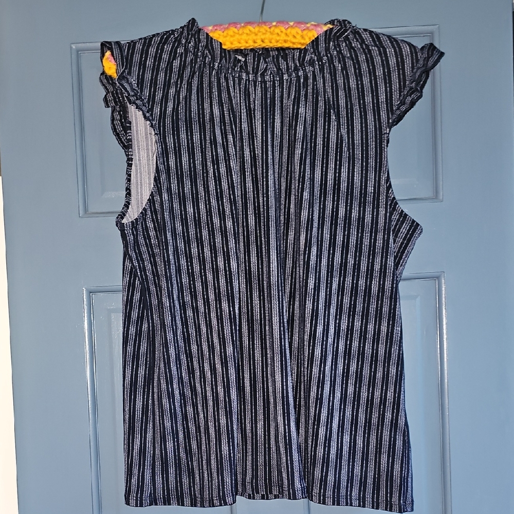 NWT Adrianna Papell Navy and White Striped Blouse large Business Causal